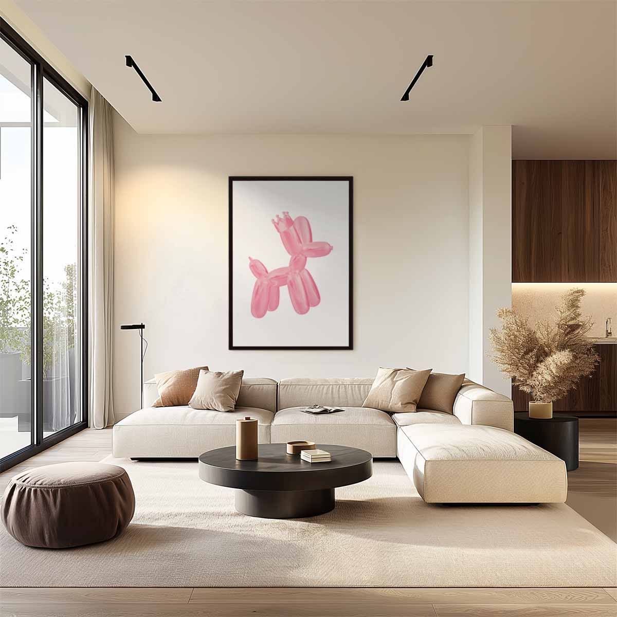 Koninklijke Ballonnenhond in Roze – staand kunstwerk voor modern interieur