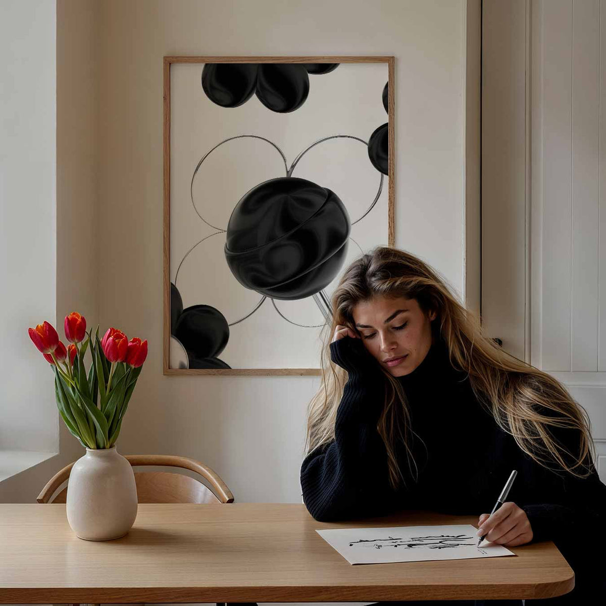 Modern Minimalistische Bloemenposter – staande muurposter met zomerse uitstraling
