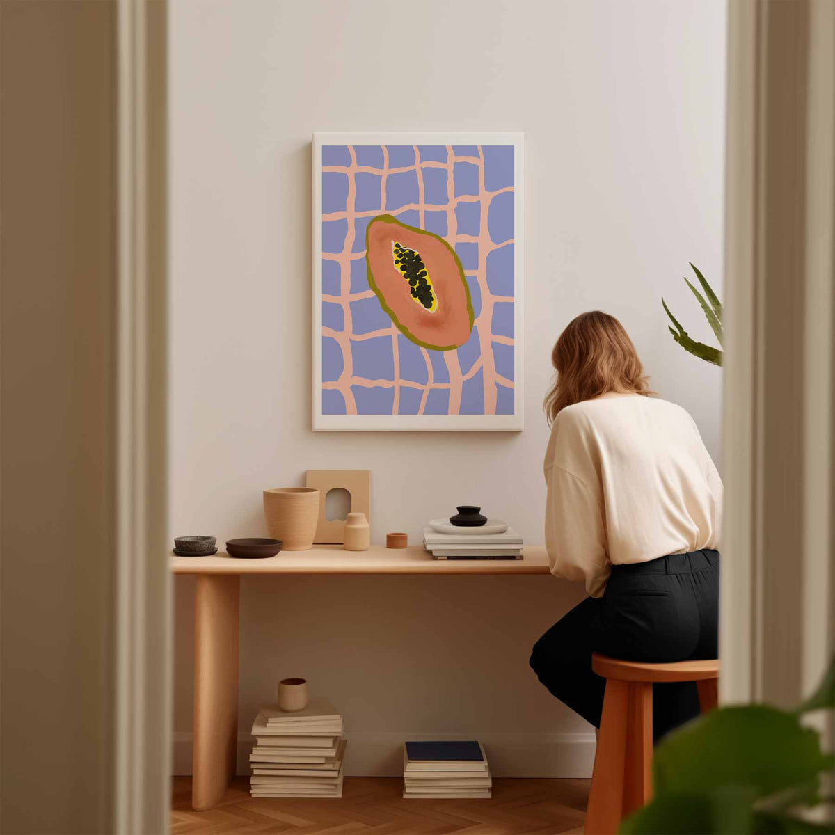 Tropische Papaya Vibes – modern portret kunstwerk van WallArtistic