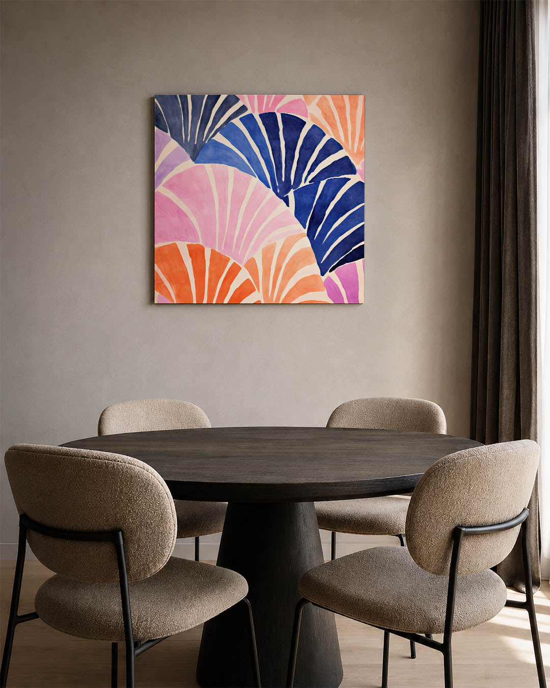 Dynamische kleurvlakken kunstwerk – vierkante wanddecoratie – dit kunstwerk toont een levendige compositie van overlappende