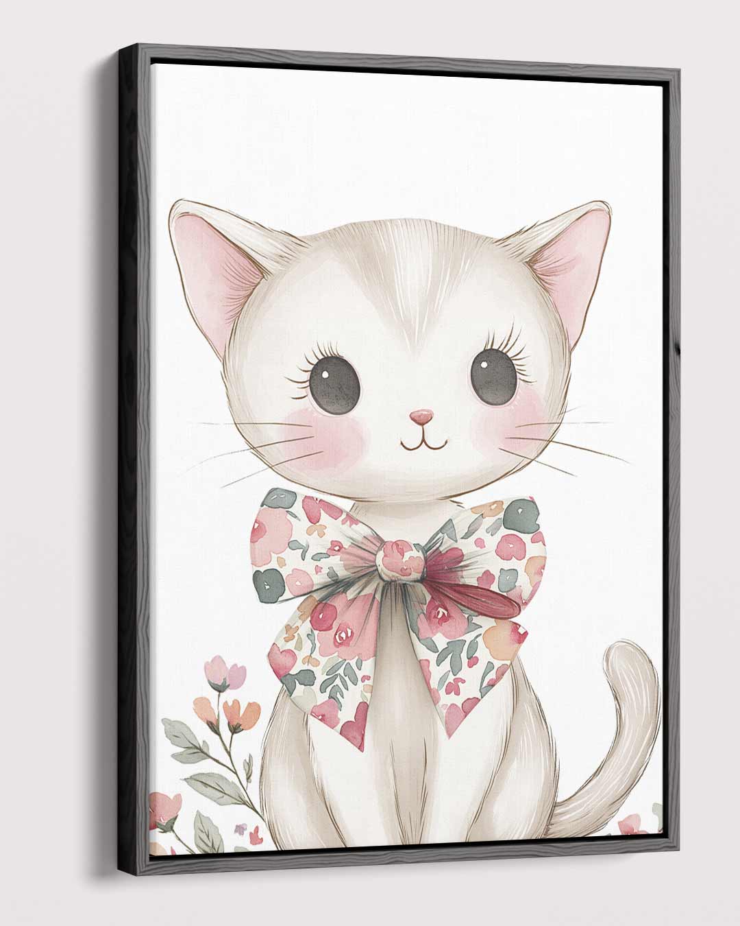 Schattige Kat met Bloemenstrik – plexiglas wanddecoratie in portret formaat