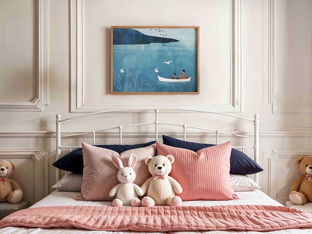 Roeiboot en vogels – kids poster in liggend formaat