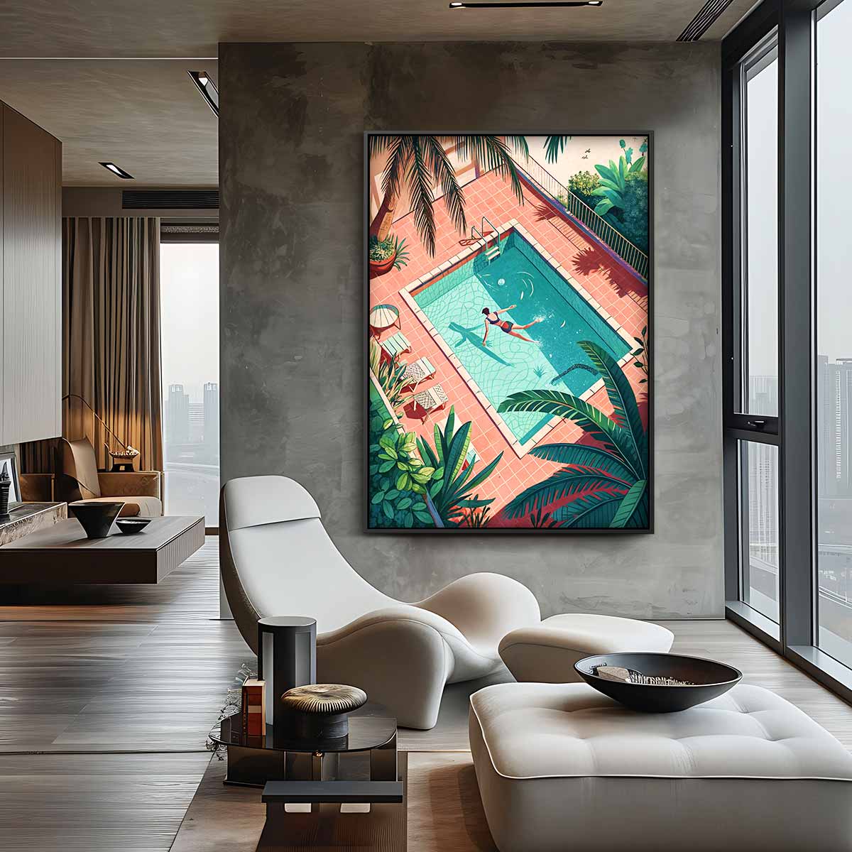 Zwemmen Onder de Palmen – canvas wanddecoratie in portret formaat