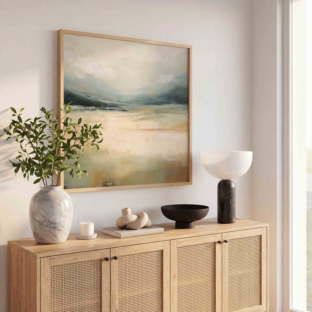 Landschap in zachte tinten – abstracte wandkunst als vierkante poster