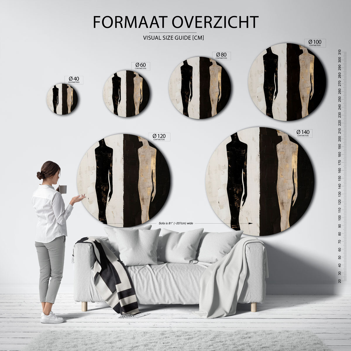 Silhouetten in contrast – moderne ronde muurdecoratie met abstracte vormen