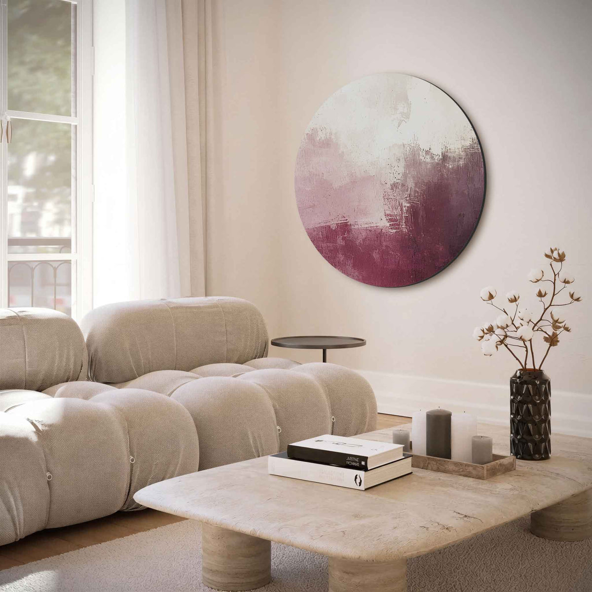 Abstracte roze – muurcirkel met abstracte texturen voor aan de muur