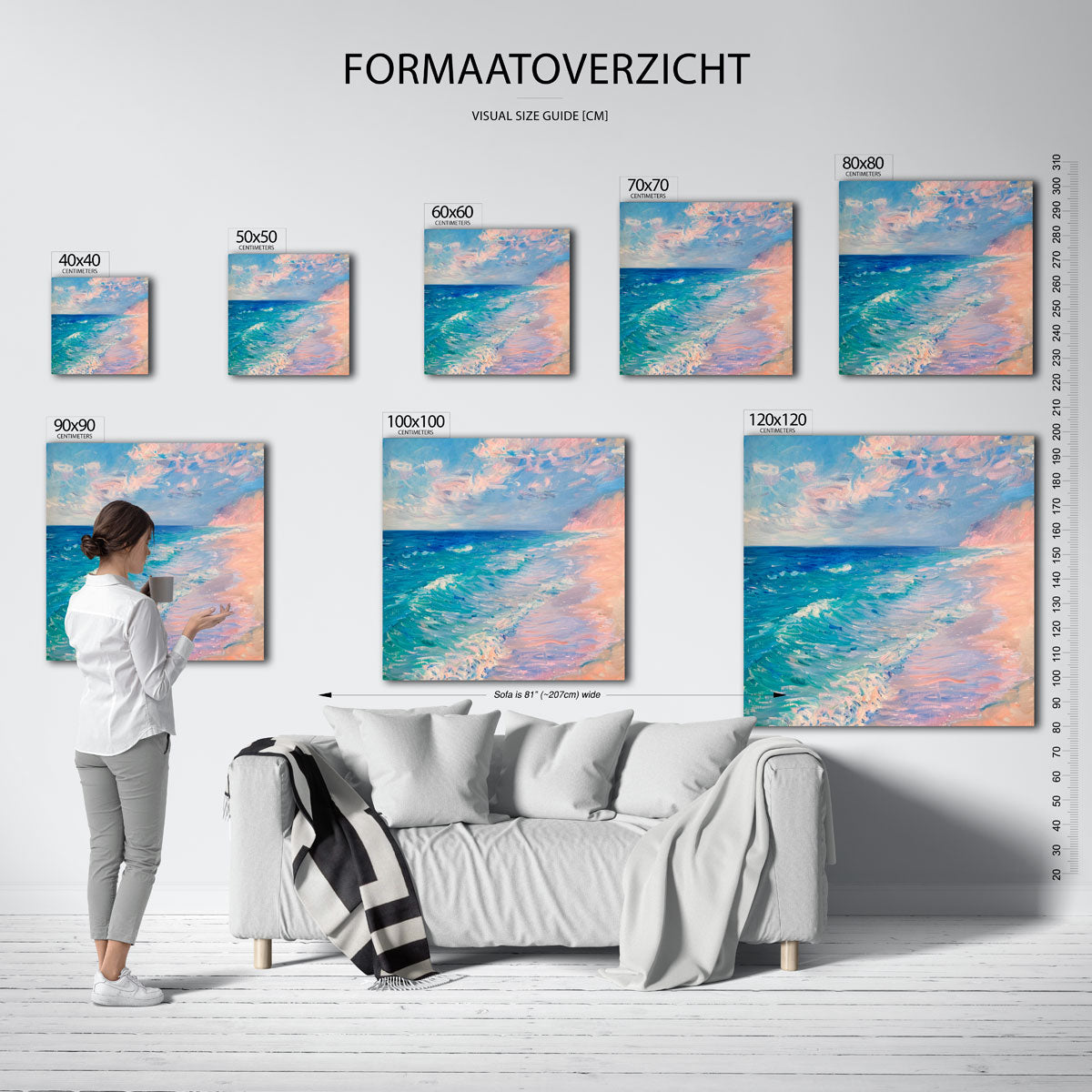 Strand en zee – vierkante muurposter met kleurrijke illustratie