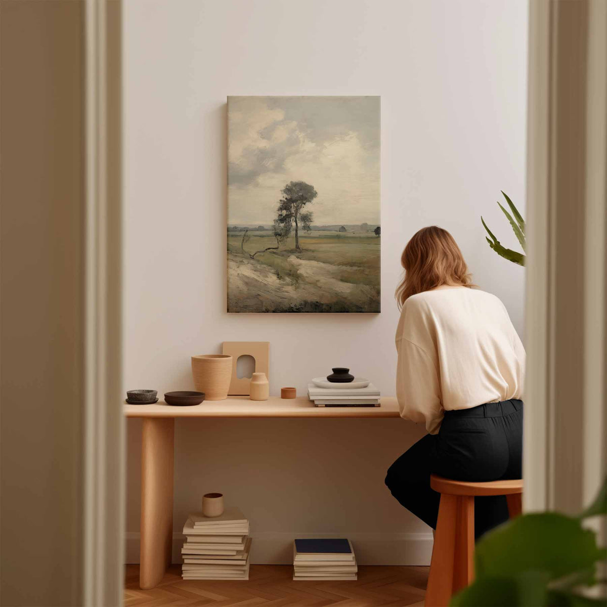 Eenzame Boom in Landschap – canvas kunstwerk als wanddecoratie