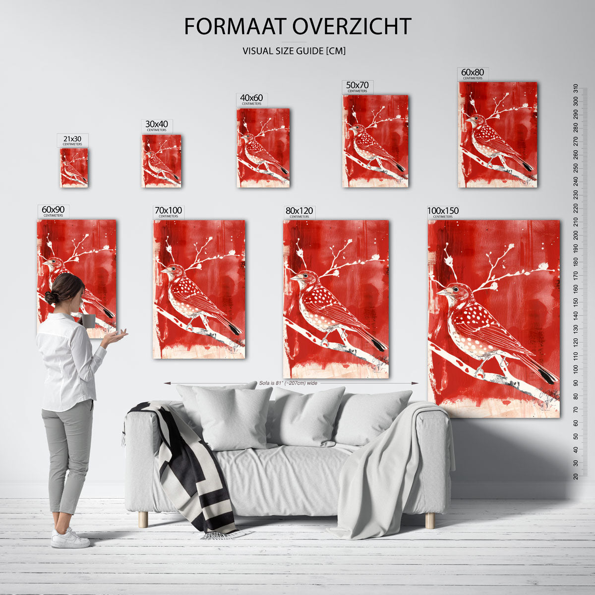 Vogel op tak – staande muurposter met kunst en design