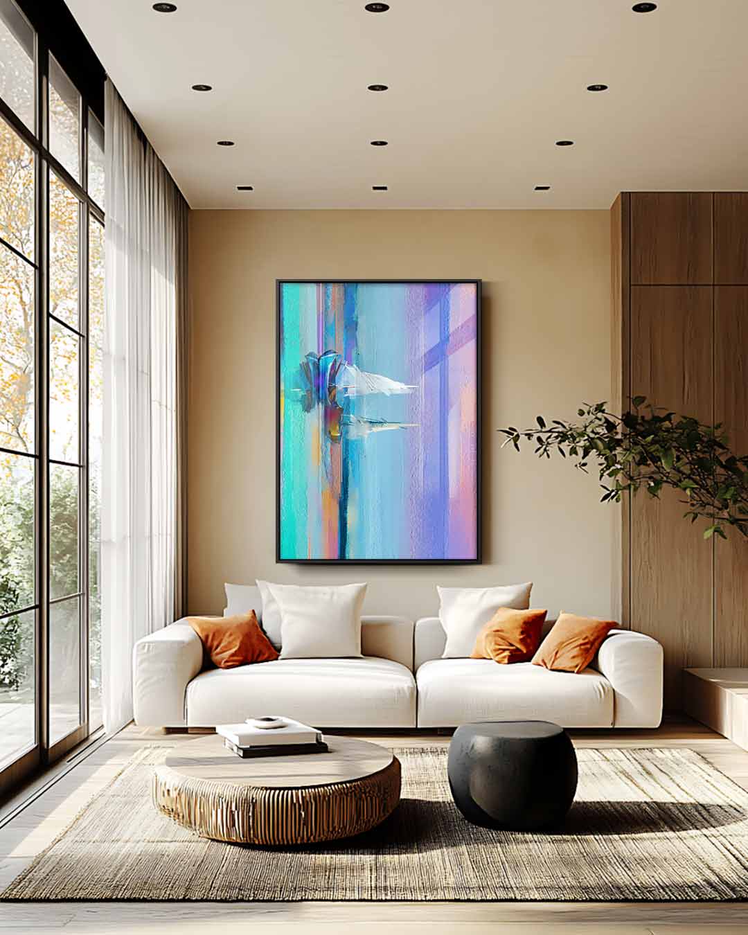 Kleurrijke Abstracte Horizon – staand kunstwerk voor modern interieur