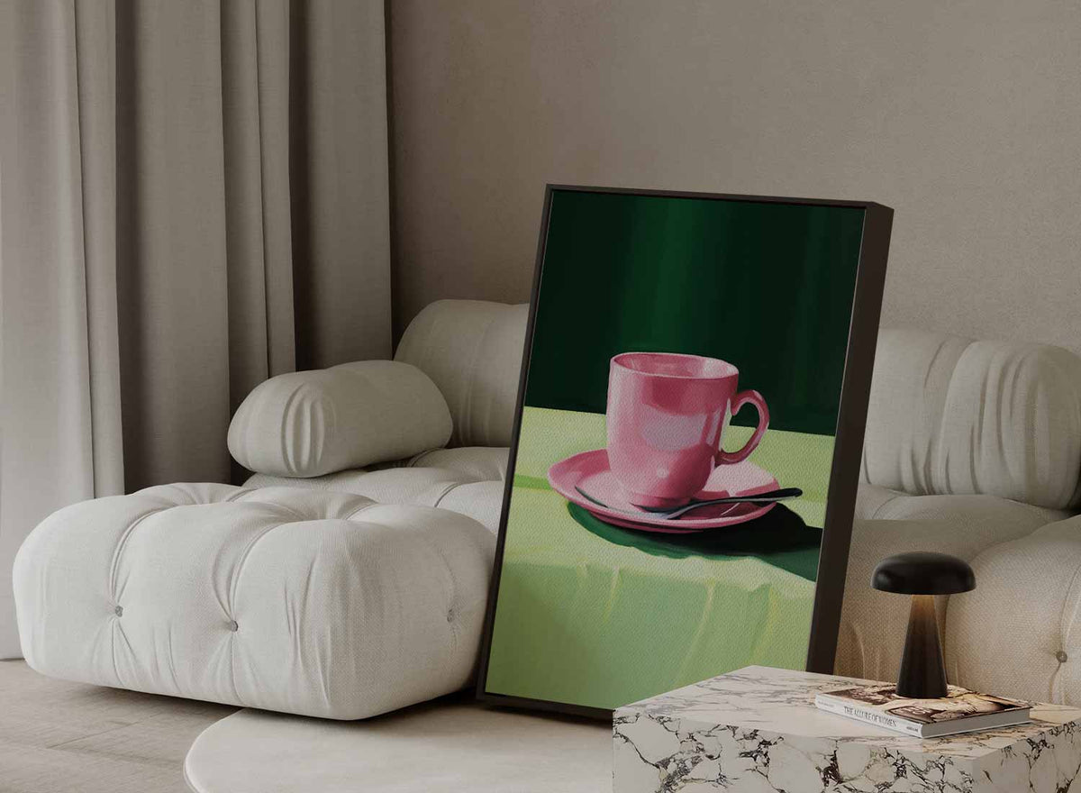 Roze Kopje op Groen Tafellaken – portret kunstwerk als wanddecoratie, afbeelding 13