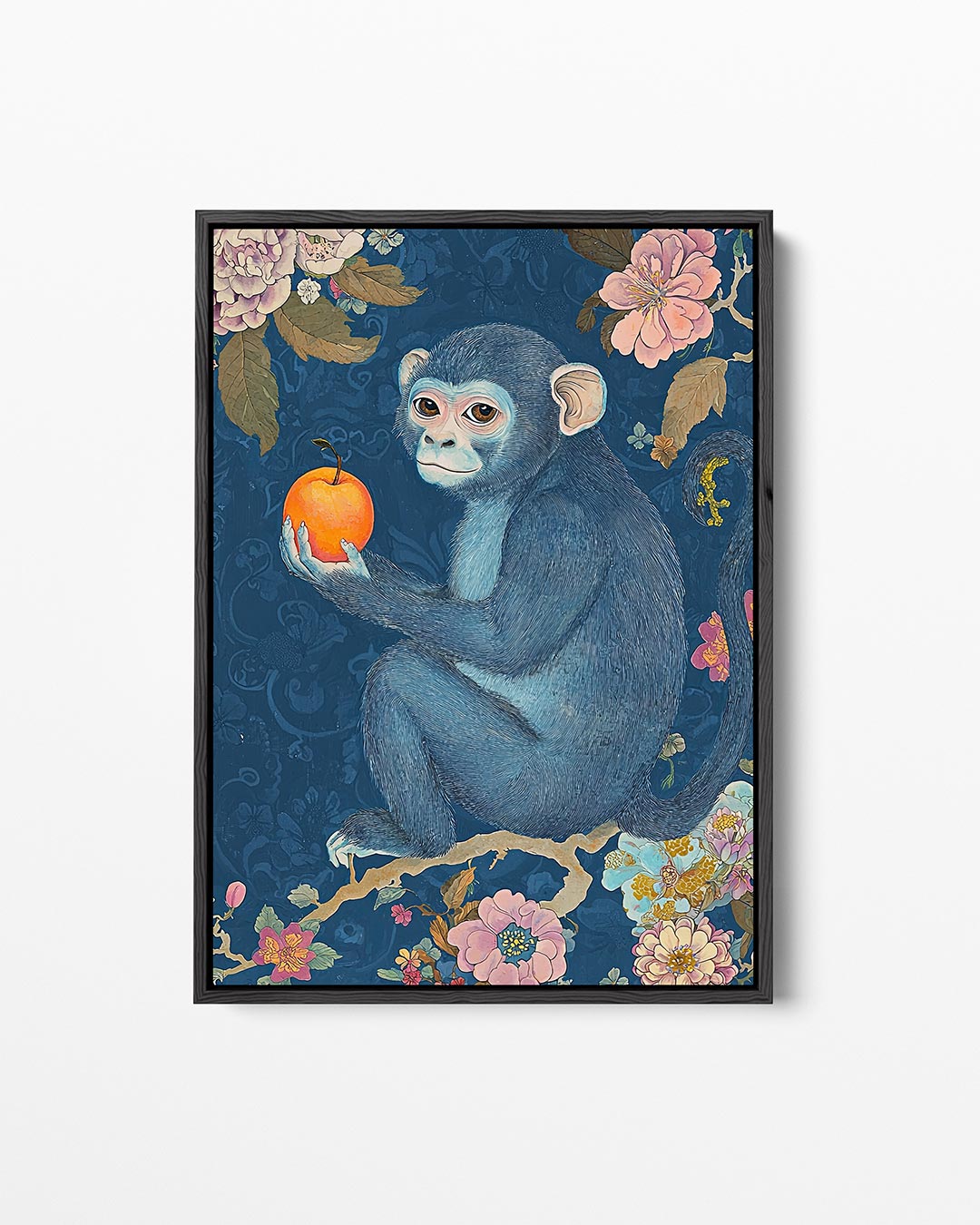 Dromerige aap met appel – staand wanddecoratie kunstwerk