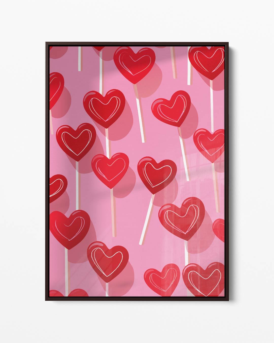 Hartvormige Lollies Op Roze Achtergrond – portret kunstwerk als wanddecoratie