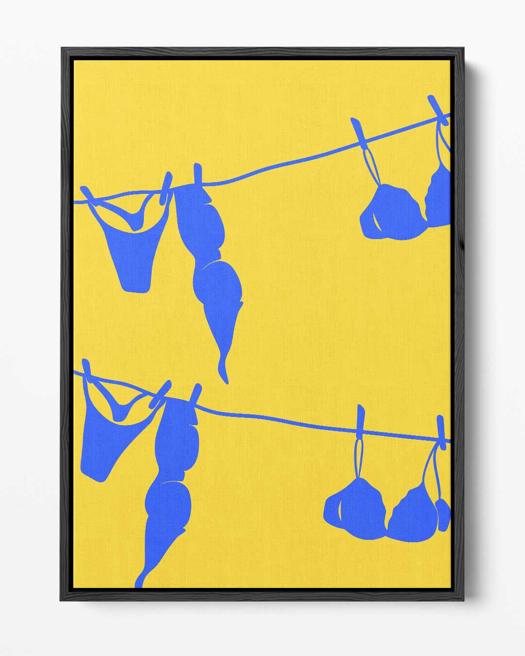 Waslijn in Blauwe Vormen – portret kunstwerk als wanddecoratie
