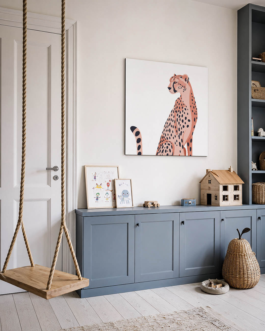 Gestileerde luipaard illustratie kunstwerk – vierkante wanddecoratie – dit kunstwerk toont een gestileerde luipaard met