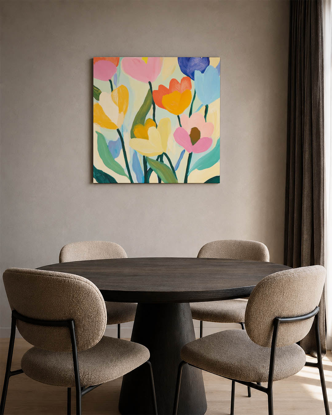 Bloemrijke kleurenpracht kunstwerk – derde productweergave – dit kunstwerk toont een levendige compositie van kleurrijke