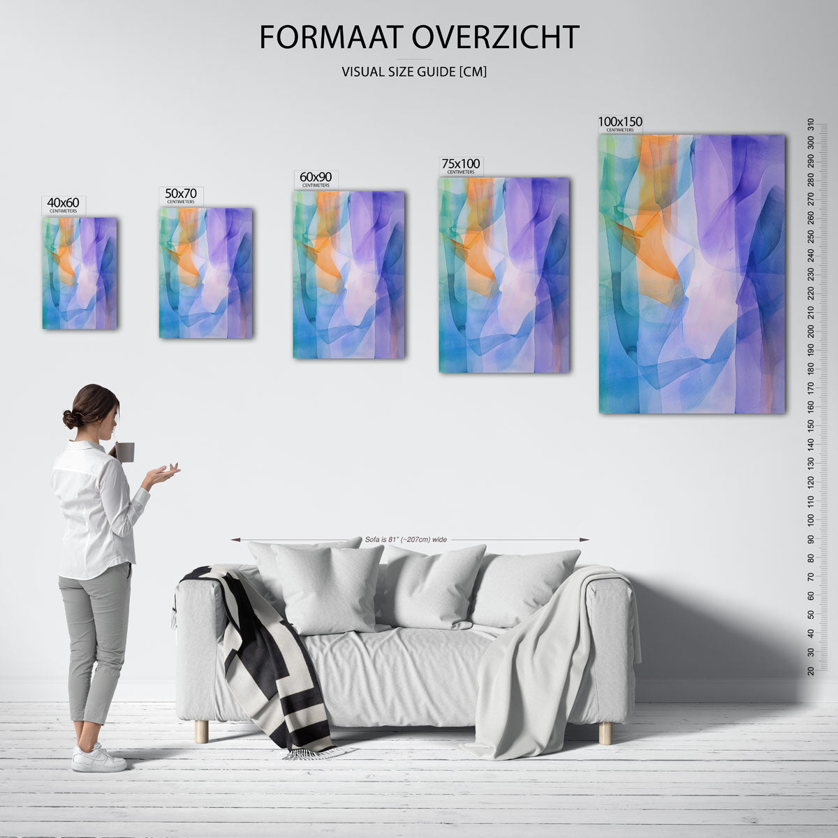 Vloeiende kleuren harmonie – staand wanddecoratie kunstwerk