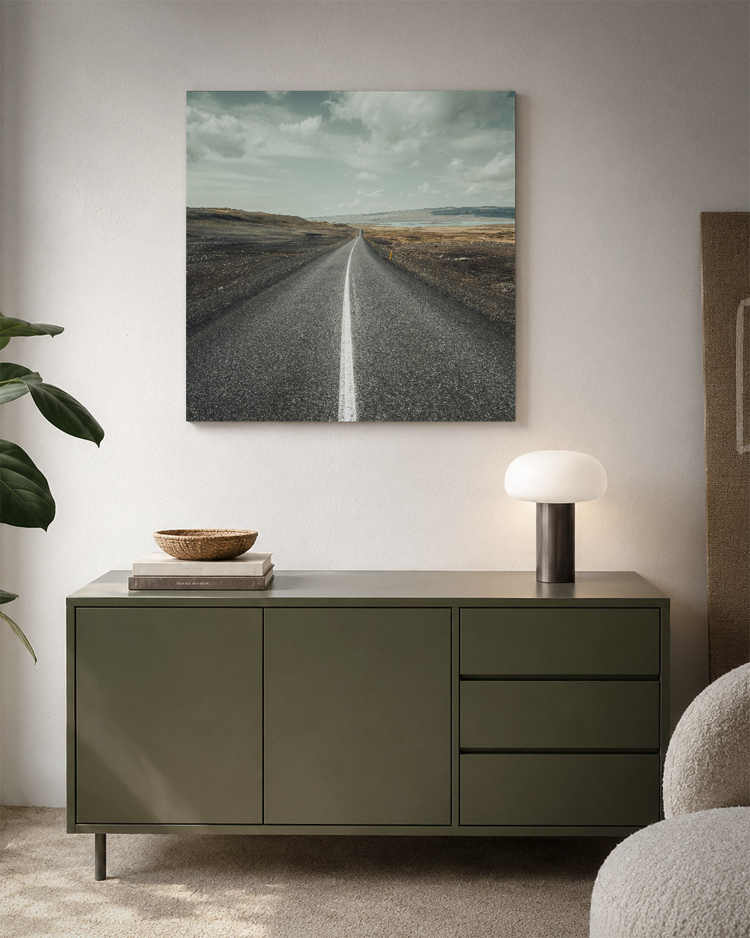 Eindeloze weg kunstwerk – detailweergave – deze kunstwerk toont een lange, rechte weg die zich uitstrekt naar de horizon