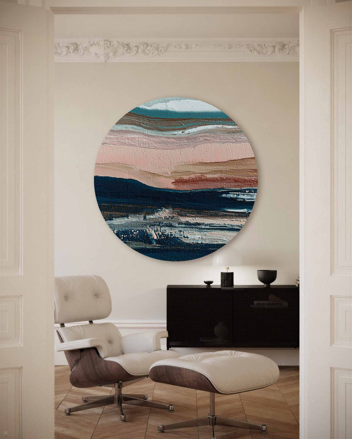 Horizontale lagen – portret muurcirkel als ronde muurdecoratie