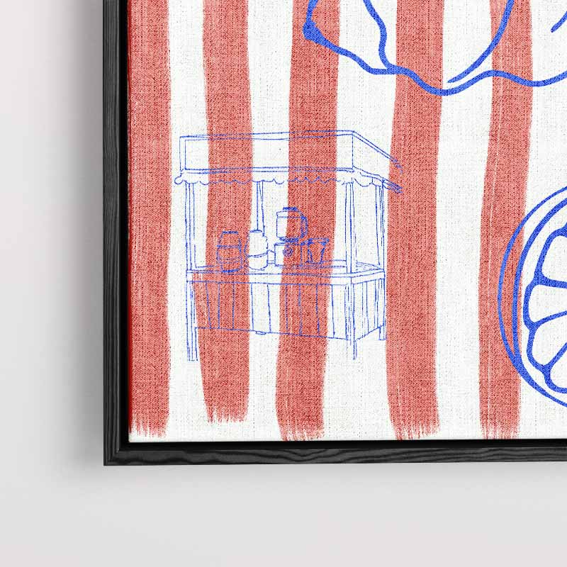 Zomerstrepen en Strandvibes – kunstwerk met zwarte baklijst