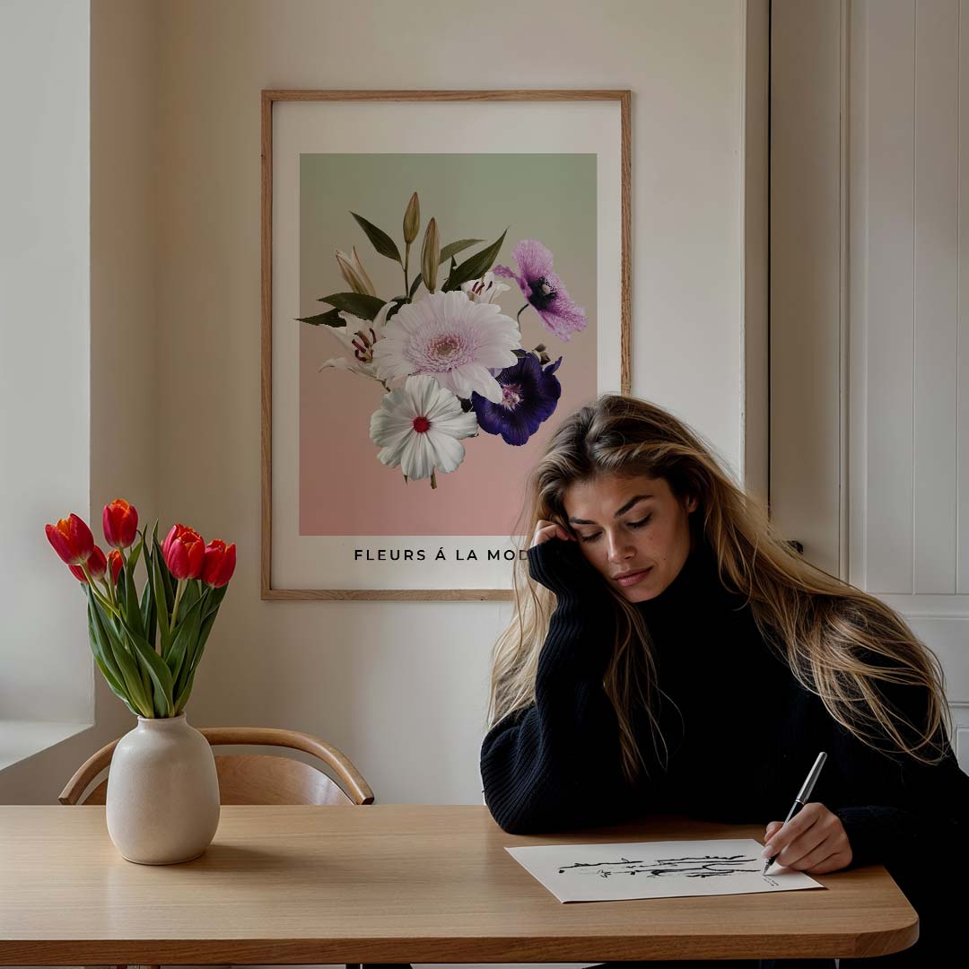 Bloemen in Stijl – staande muurposter met tekst en typografie