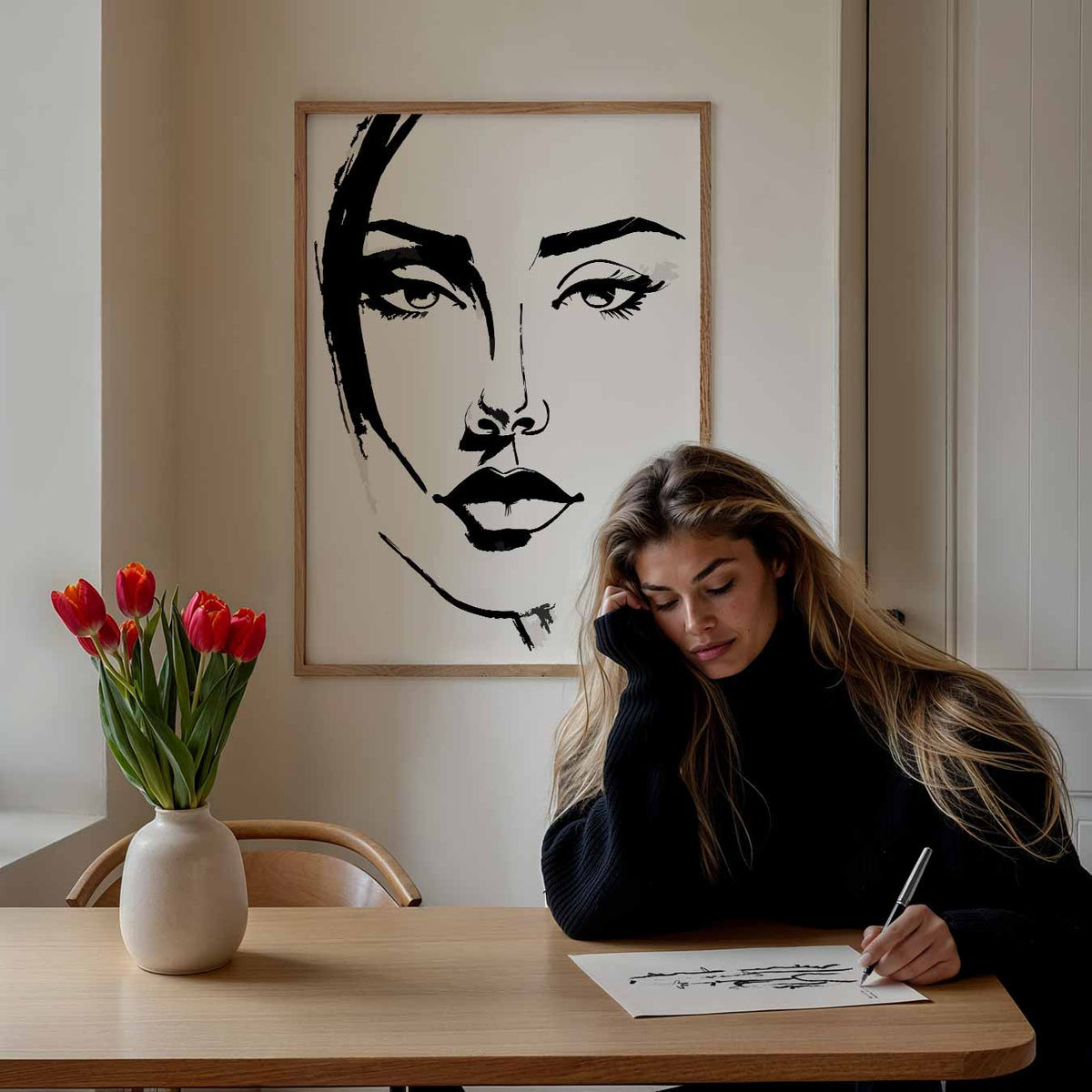 Minimalistische Gezichtsillustratie – Popart poster als moderne urban wanddecoratie