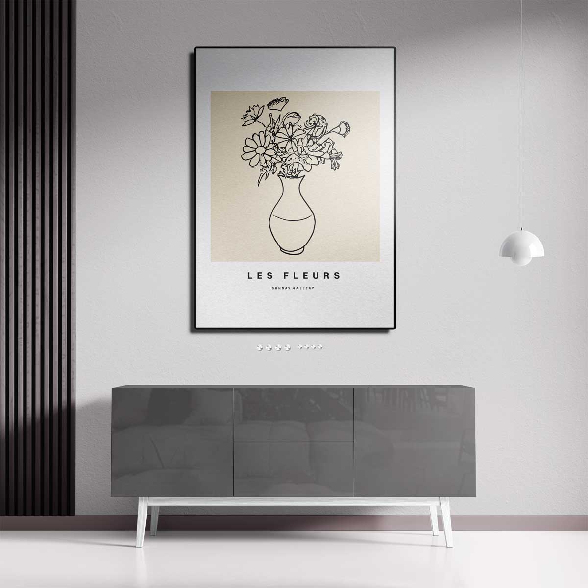 Les Fleurs Lijntekening – staande wandkunst voor woonkamer of interieur