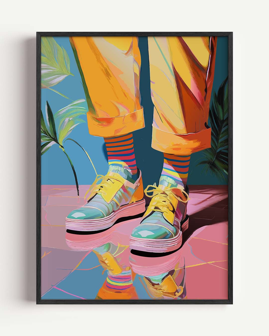 Vrolijke Sneaker Vibes – Popart en Streetart portret poster als wanddecoratie