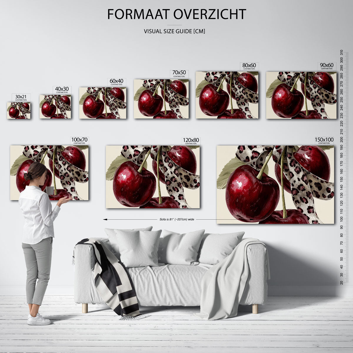 Kersen met lint – liggende muurposter voor een modern interieur