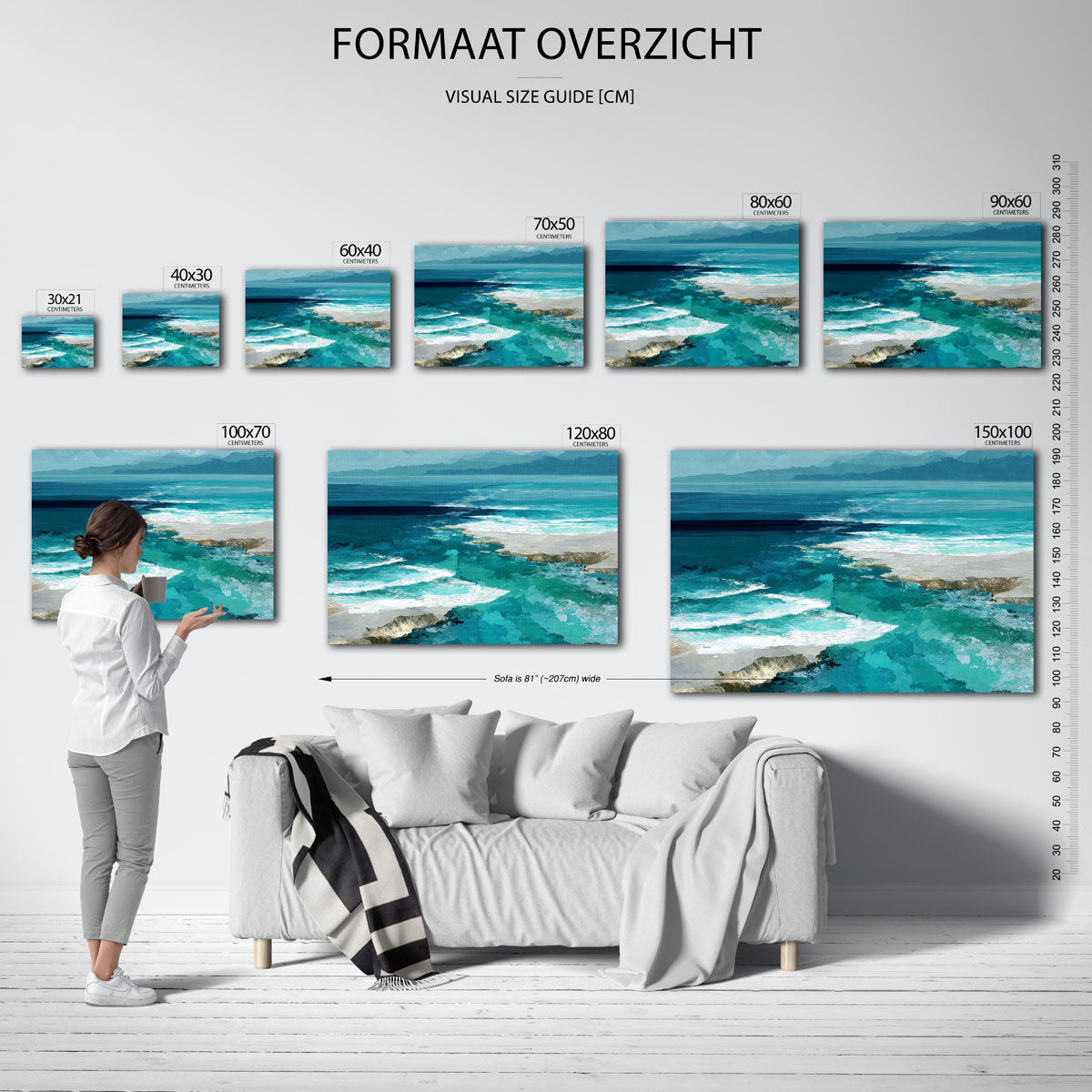 Blauwe oceaan – liggende muurposter met abstracte vormen