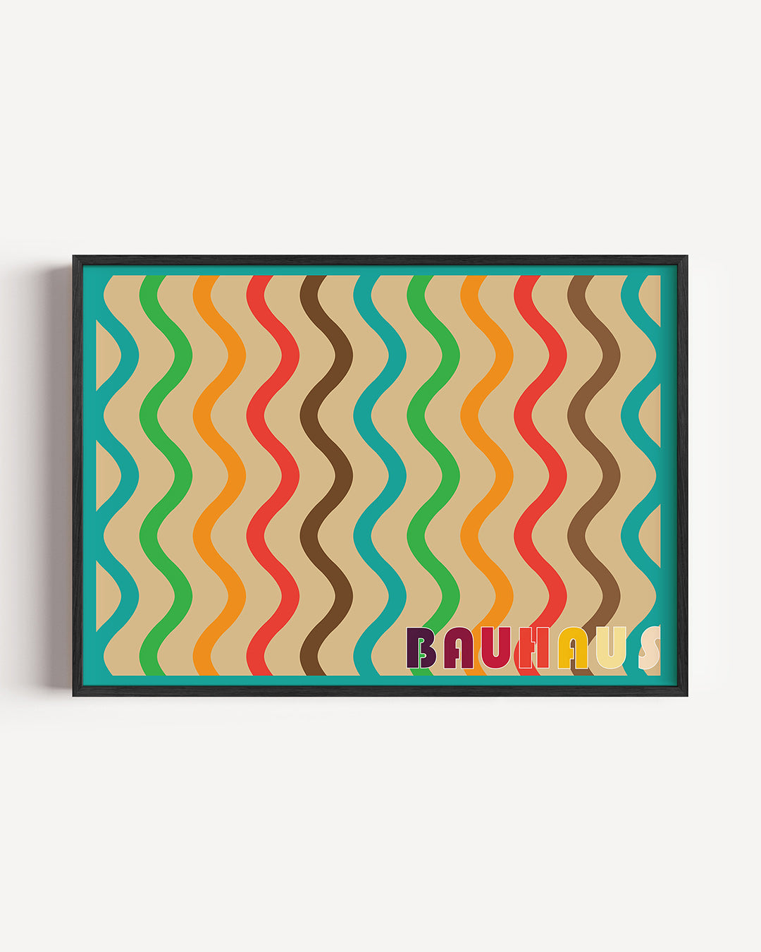 Golvend kleurenspel – liggende Bauhaus poster als wanddecoratie