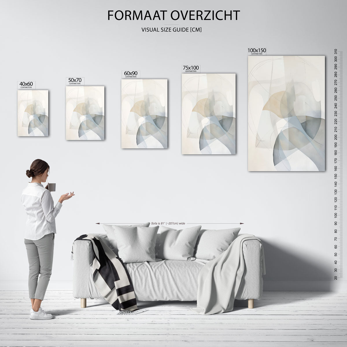 Vloeiende lijnen compositie – staand wanddecoratie kunstwerk