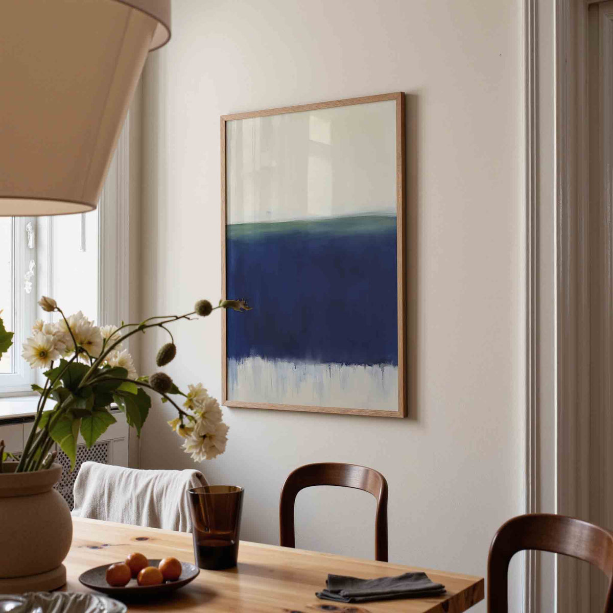 Horizontale blauwe en witte – kunst en design poster in portret formaat