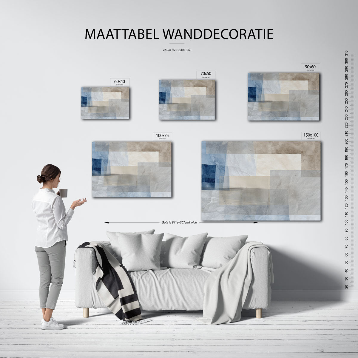 Gelaagde texturen – Overlappende – moderne liggende wandkunst