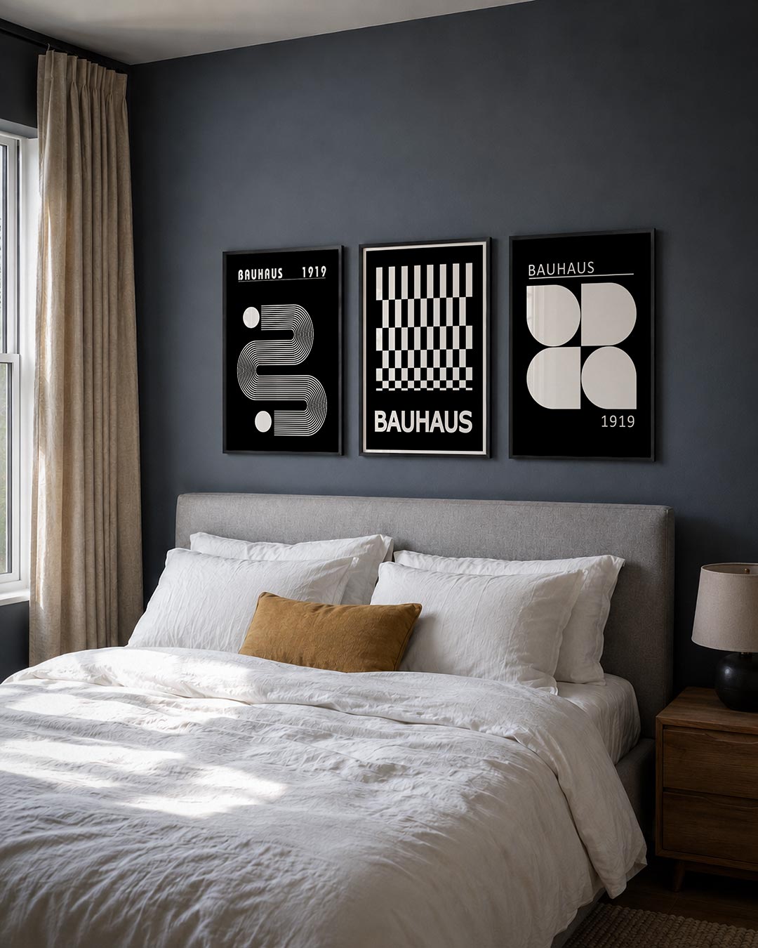 Lijnen en cirkel posterset – derde productweergave – deze poster toont een dynamisch lijnenspel met witte lijnen die vloeiend