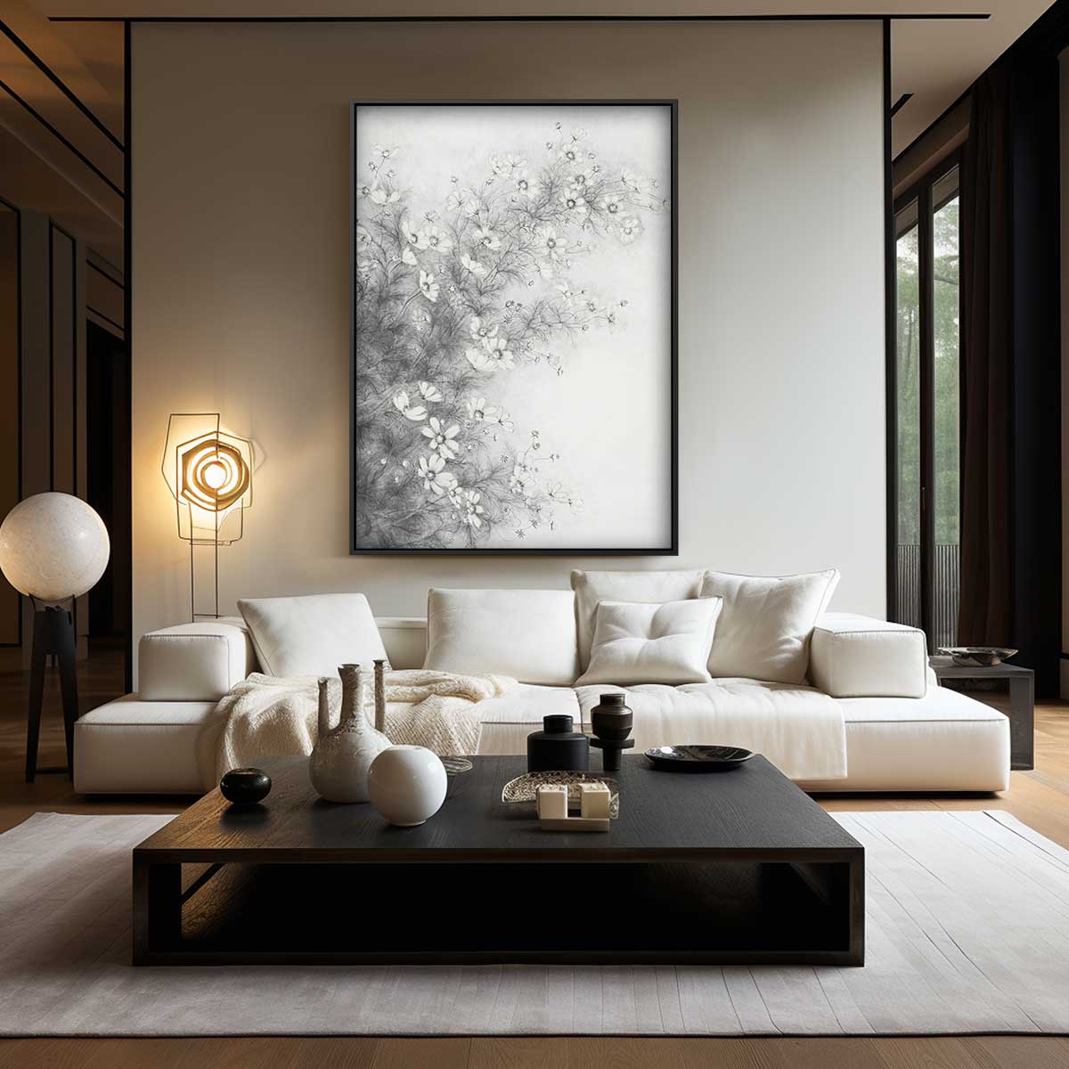 Bloemenpracht in Zwart en Wit – staand kunstwerk voor modern interieur