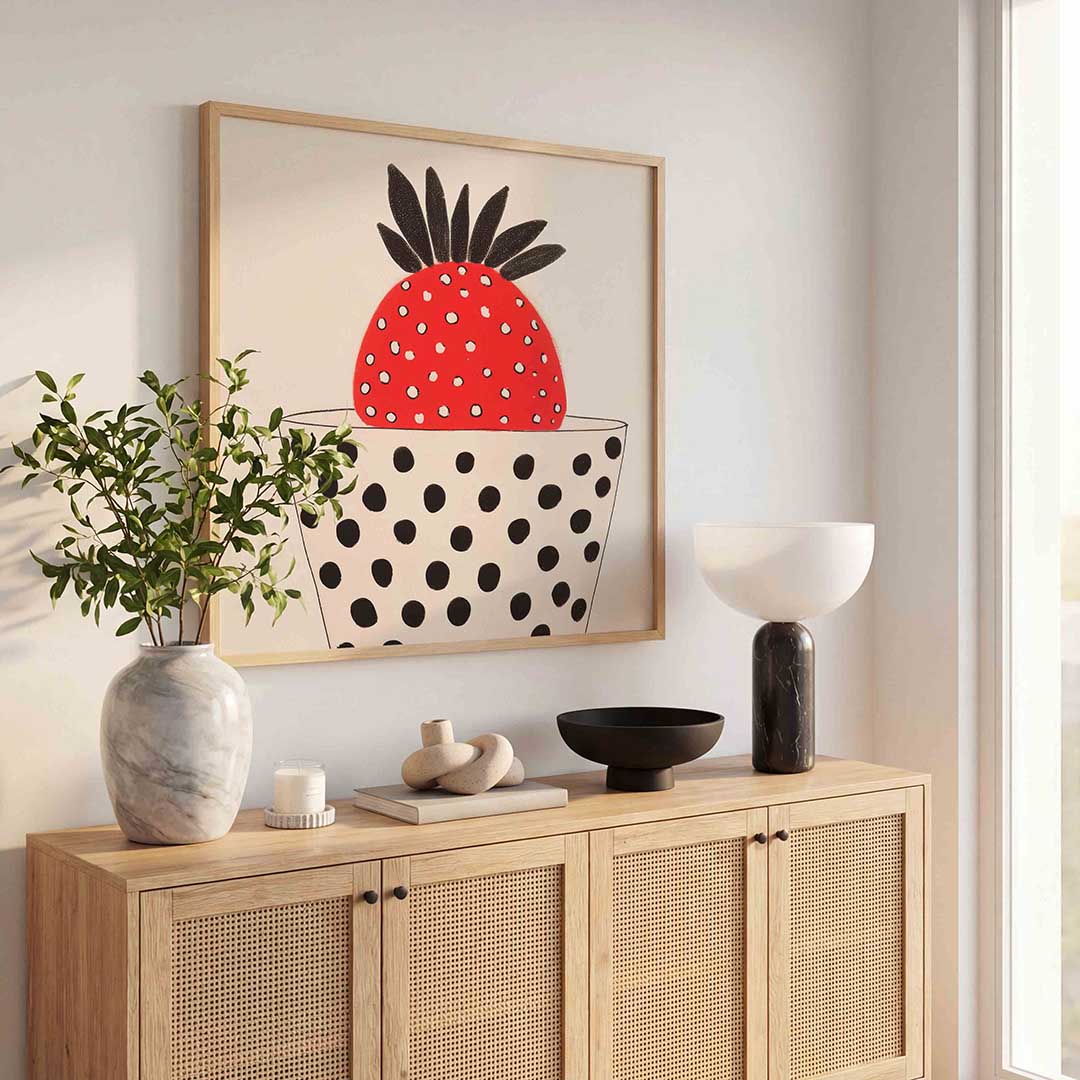 Aardbei in beker – illustratie poster in vierkant formaat
