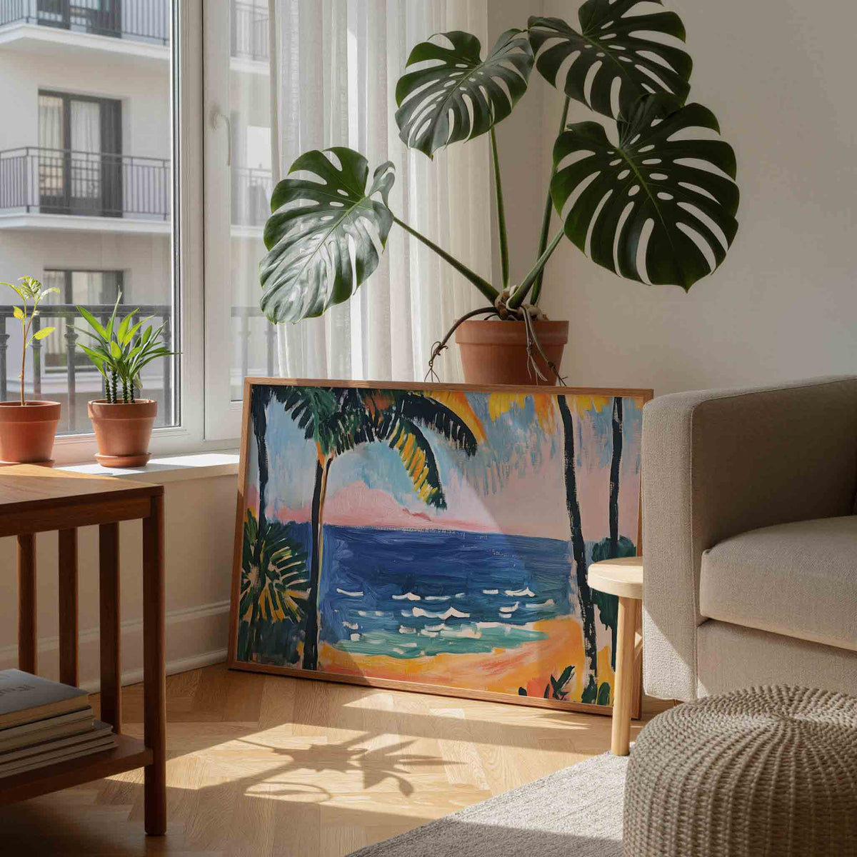 Palmbomen en zee – tropische wandkunst als landscape poster