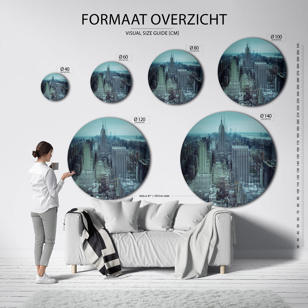 Stadspanorama – ronde wanddecoratie met fotografie