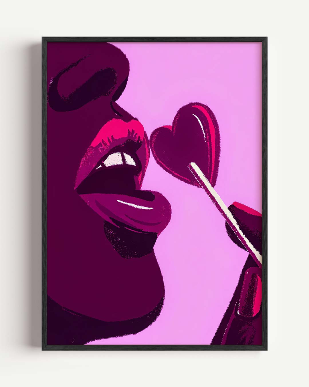 Verleidelijke Lippen en Hart Lolly – zomer portret poster als wanddecoratie