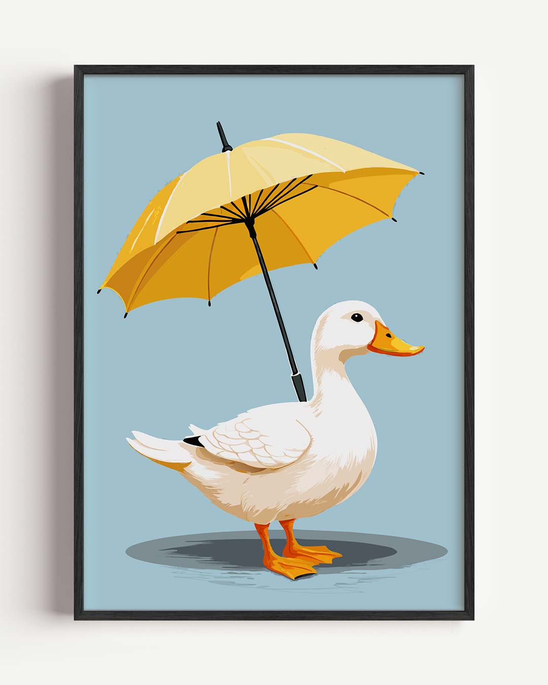 Vrolijke Eend met Paraplu – zomer portret poster als wanddecoratie