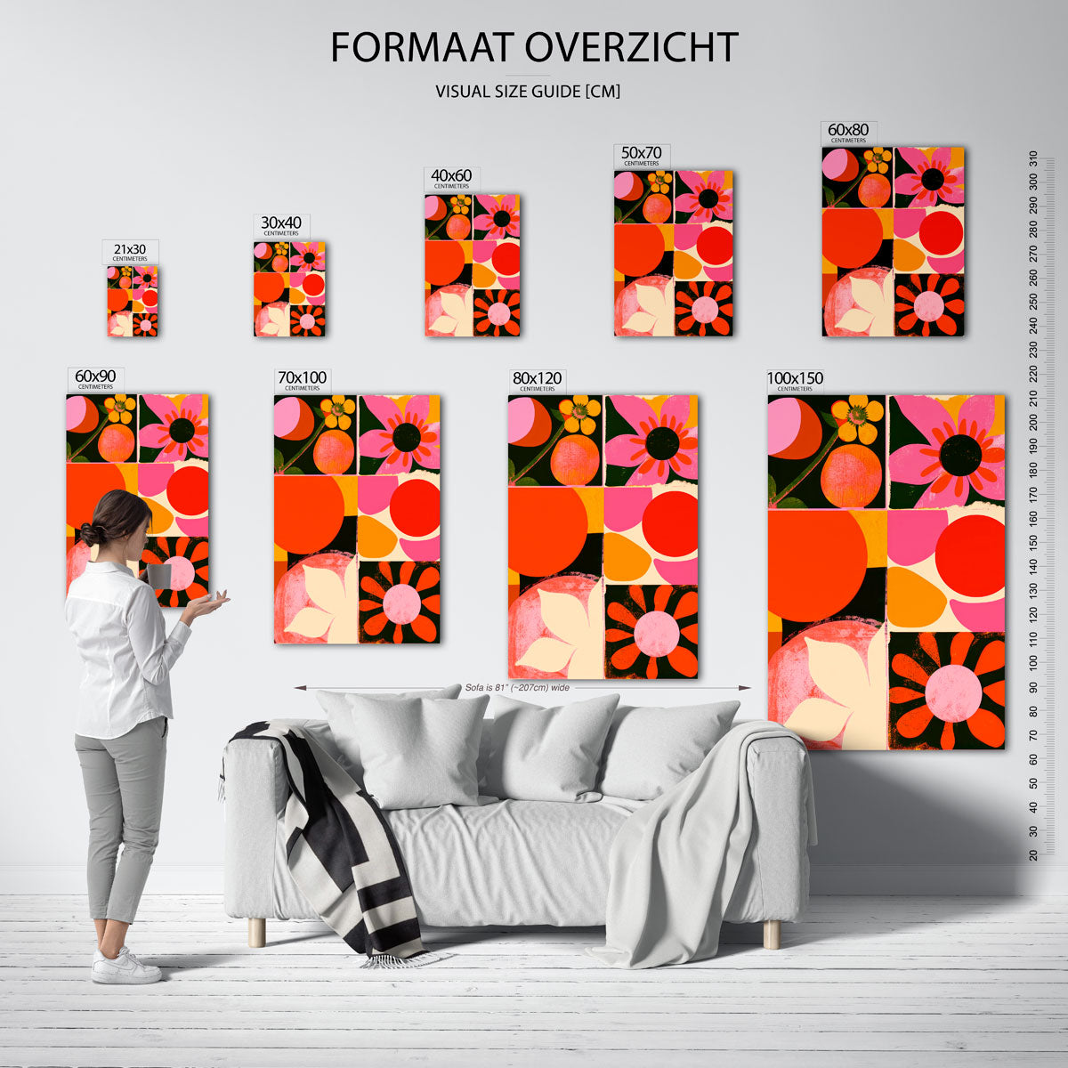 Bloemen en cirkels – staande muurposter met kleurrijke illustratie