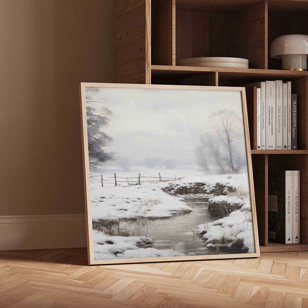 Winterlandschap met beek – vintage wandkunst als vierkante poster