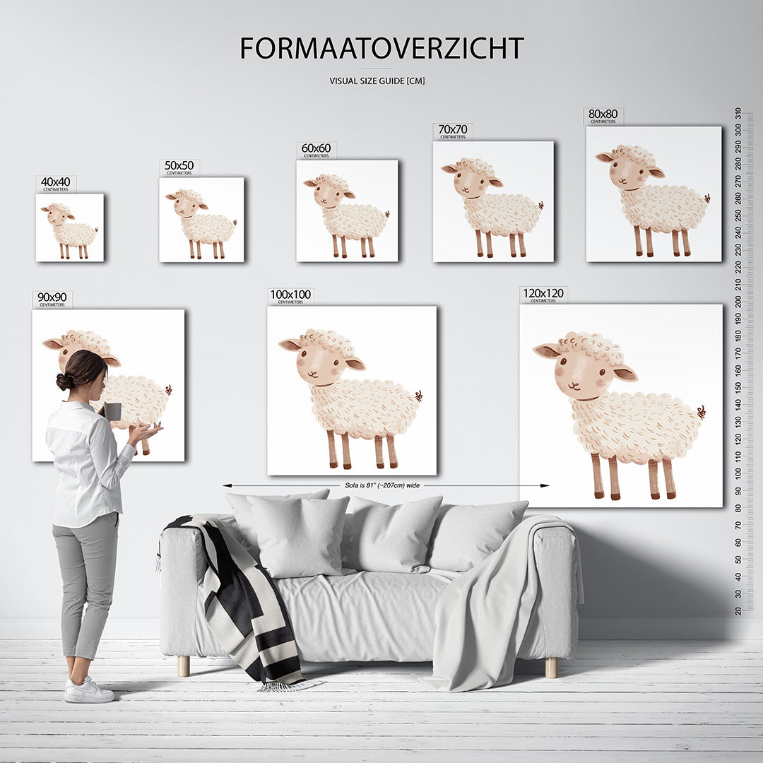 Schattig schaapje illustratie kunstwerk – sfeerbeeld – een illustratie van een schaapje met zachte, ronde vormen en warme