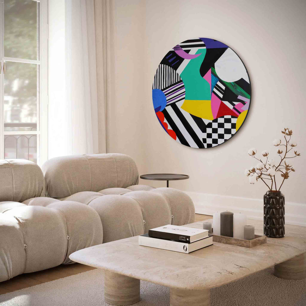 Grafische vormen – muurcirkel met abstracte texturen voor aan de muur