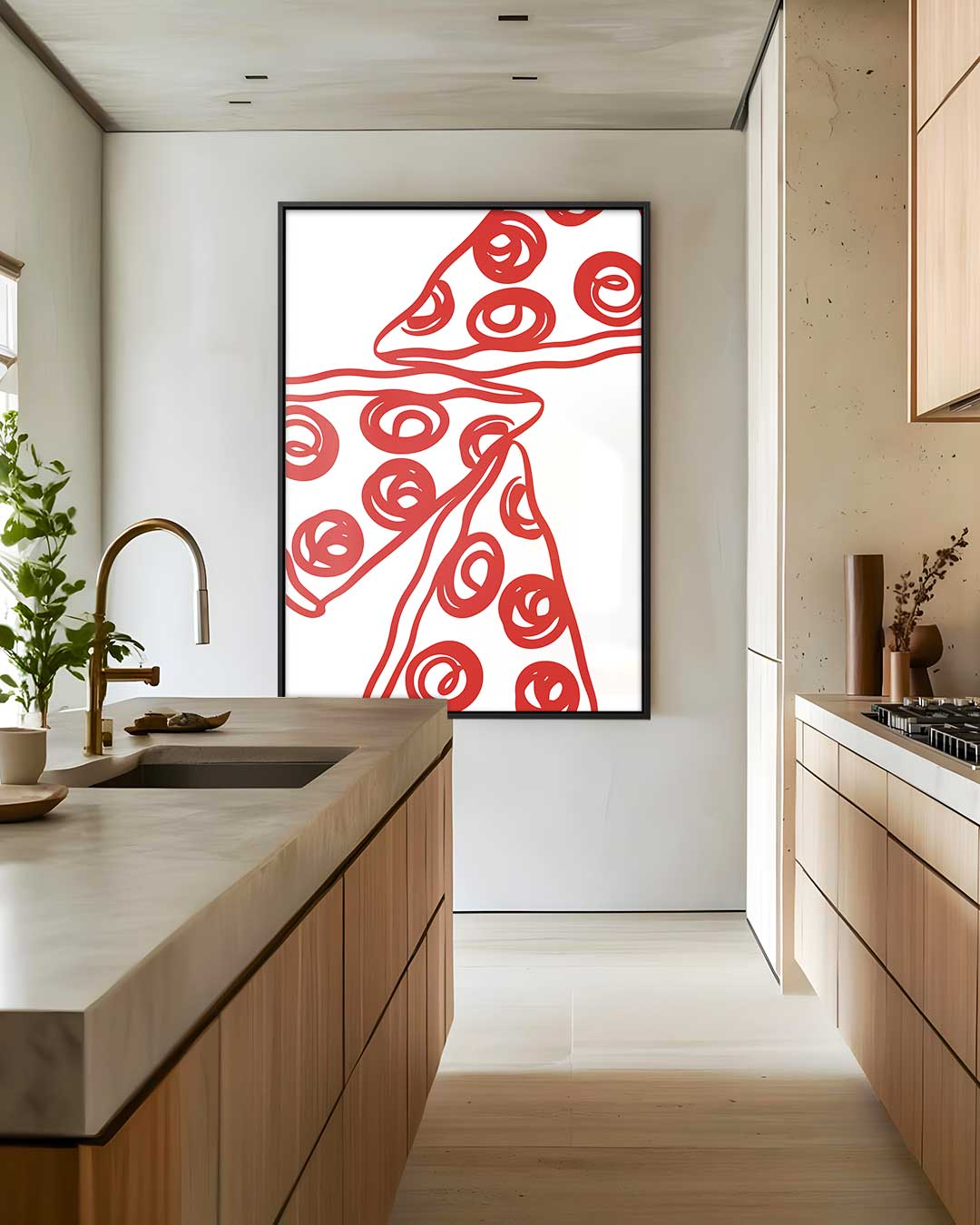 Kunstzinnige Pizza Print – staand kunstwerk voor modern interieur