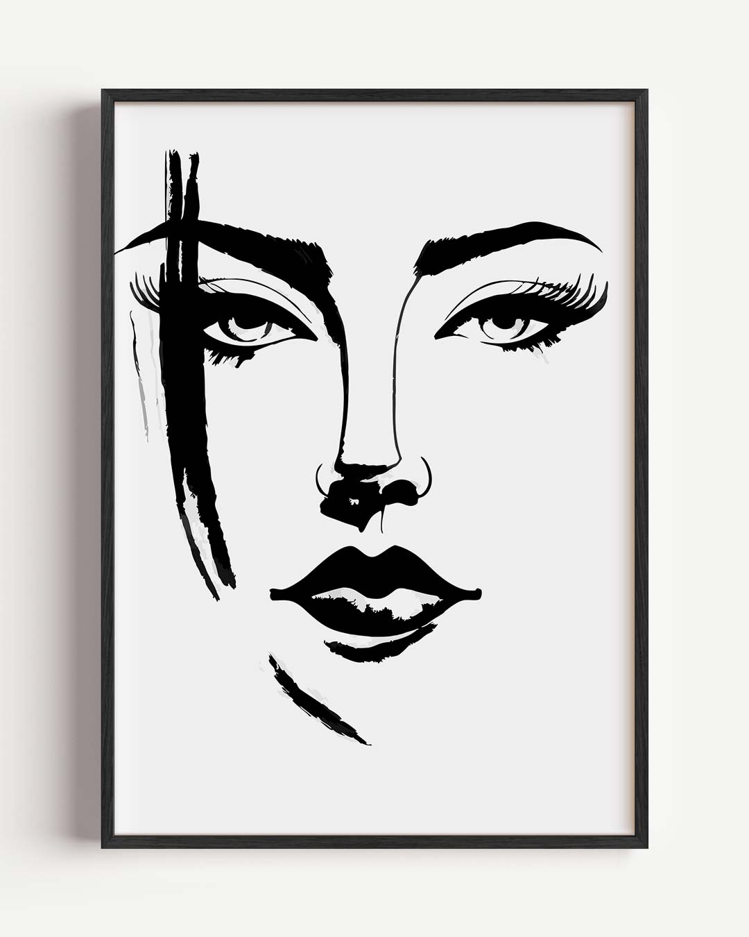 Elegante Zwart-Wit Gezichtslijn – Popart en Streetart portret poster als wanddecoratie