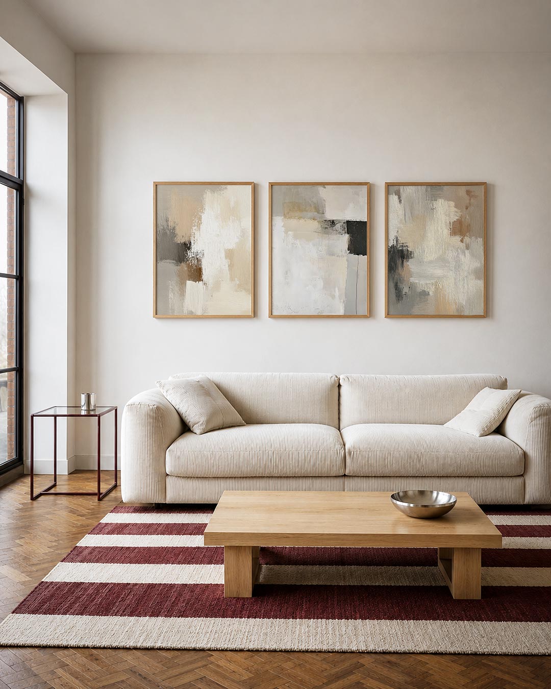 Neutrale kleurvlakken driedelige posterset – deze posterset in drie delen toont een harmonie van beige,