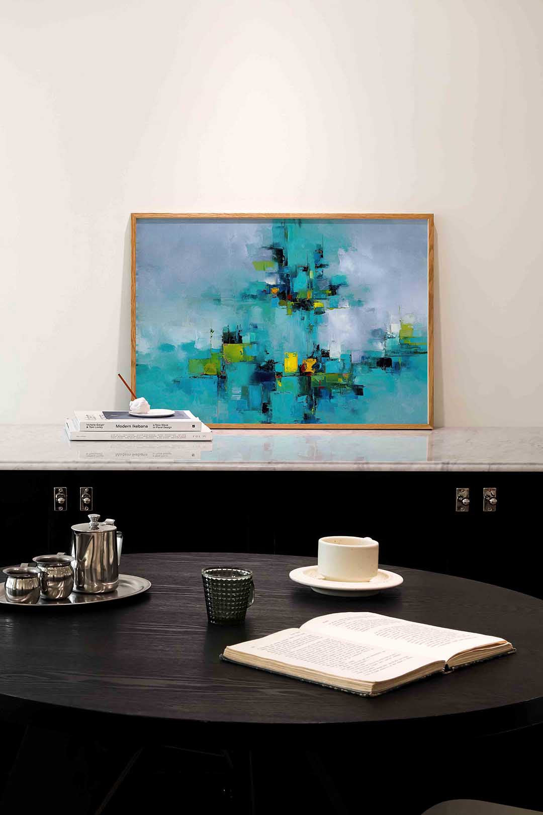 Abstracte blauwe compositie – abstracte poster in liggend formaat