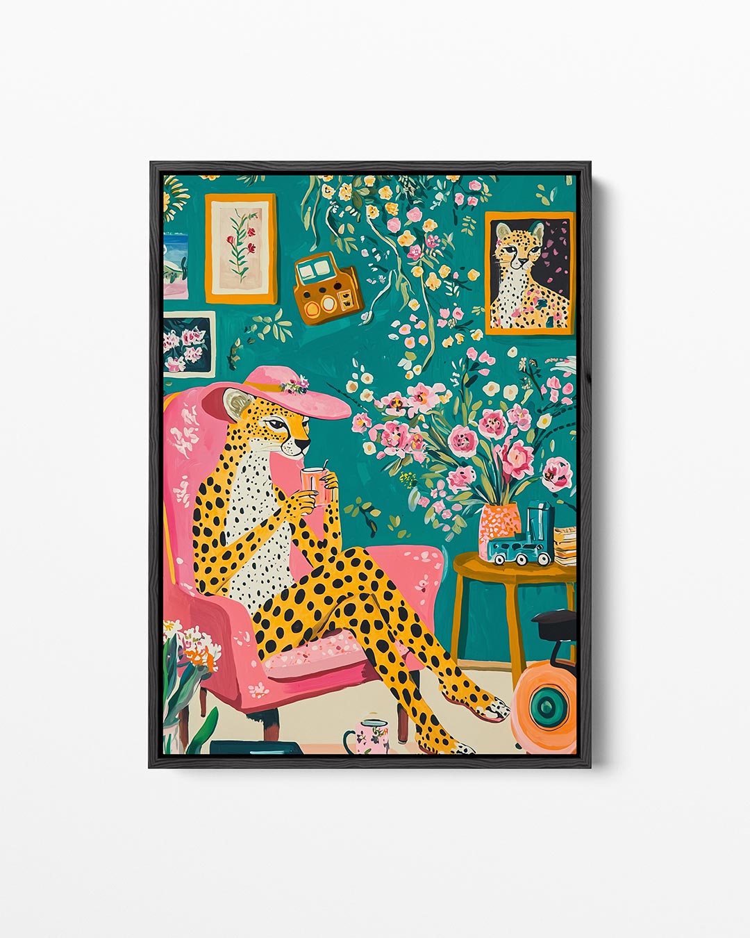 Vrolijke luipaardkamer – staand wanddecoratie kunstwerk